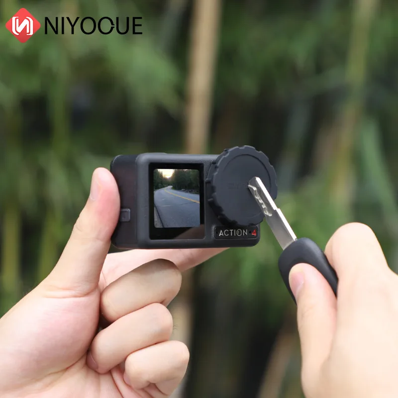 ป้องกันรอยขีดข่วนซิลิโคนฝาครอบเลนส์ป้องกันกรณีป้องกันฝุ่นกล้อง Protector Lanyard สําหรับ OSMO ACTION 4/3 อุปกรณ์เสริม