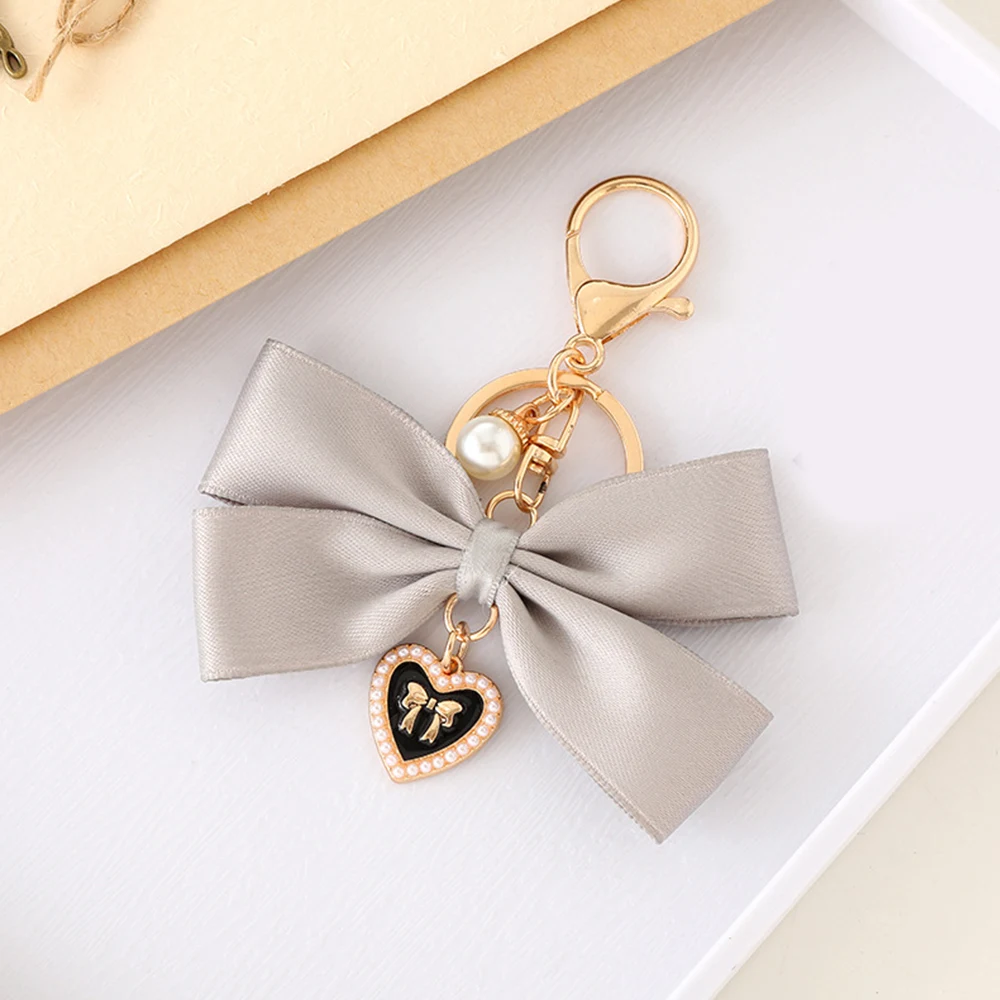 Imitation Pearl Keychain Sweet Fashion Ribbon Bowknot Keyring Accessories Metal Buckle Women Bag Charms Best Gifts Jewelry