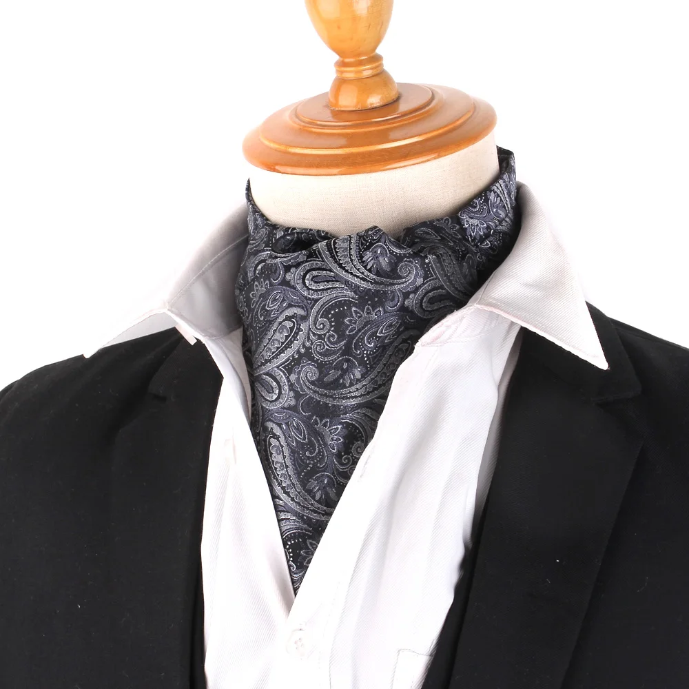 Gravata de caju do teste padrão cinzento para o casamento dos homens formal cravat ascot scrunch auto britânico cavalheiro jacquard paisley pescoço gravata de luxo