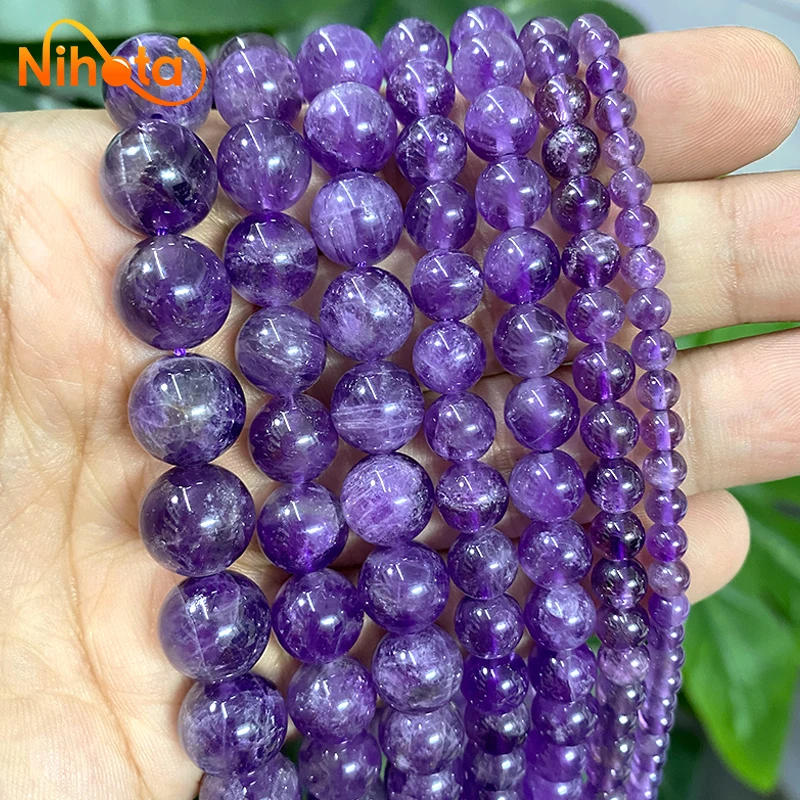 Natural Stone Smooth Purple Amethysts Round Beads Diy Bracelet Accessories for Handmade Jewelry Making 15\