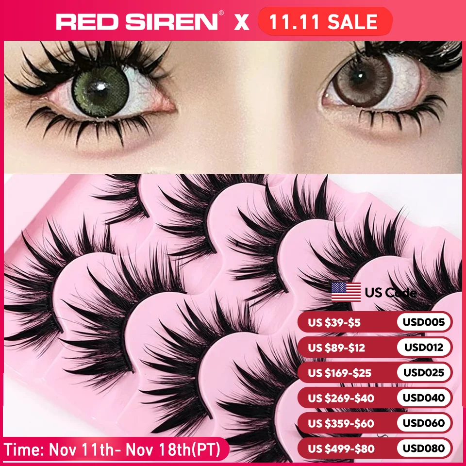 REDSIREN Manga Lashes Korean Eyelashes 5 Pairs New Wet Lashes With Spikes Wispy Long Fake Eyelashes