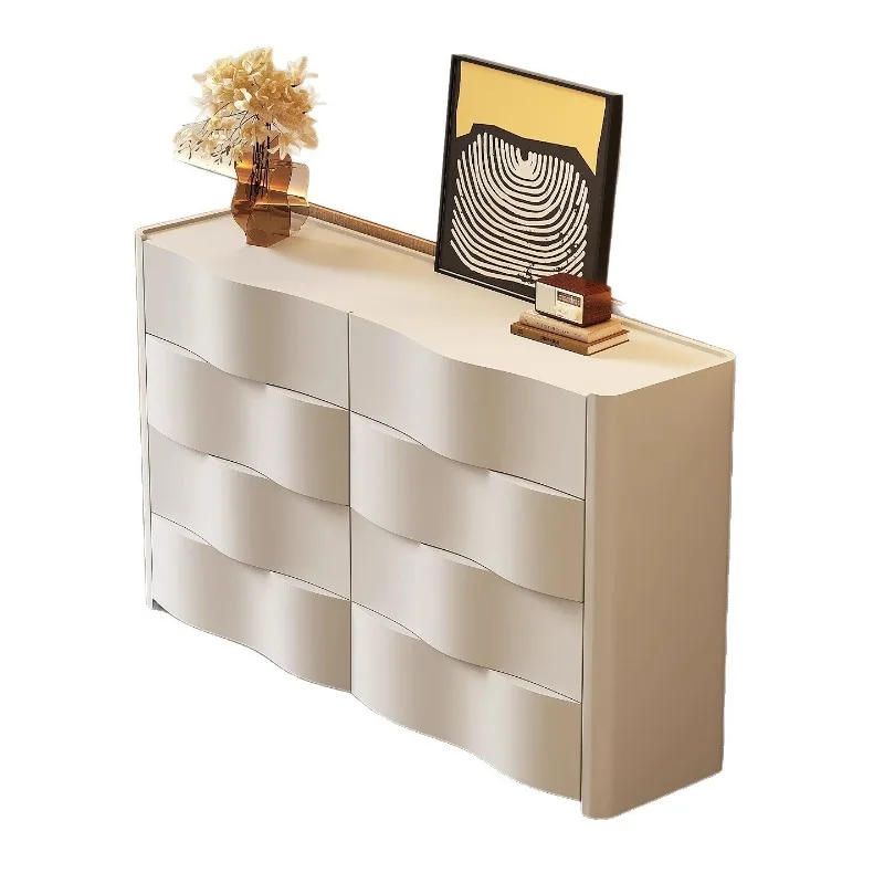 

light luxury high-end solid wood chest of drawers in the bedroom, at end of the bed, and vintage storage cabinet