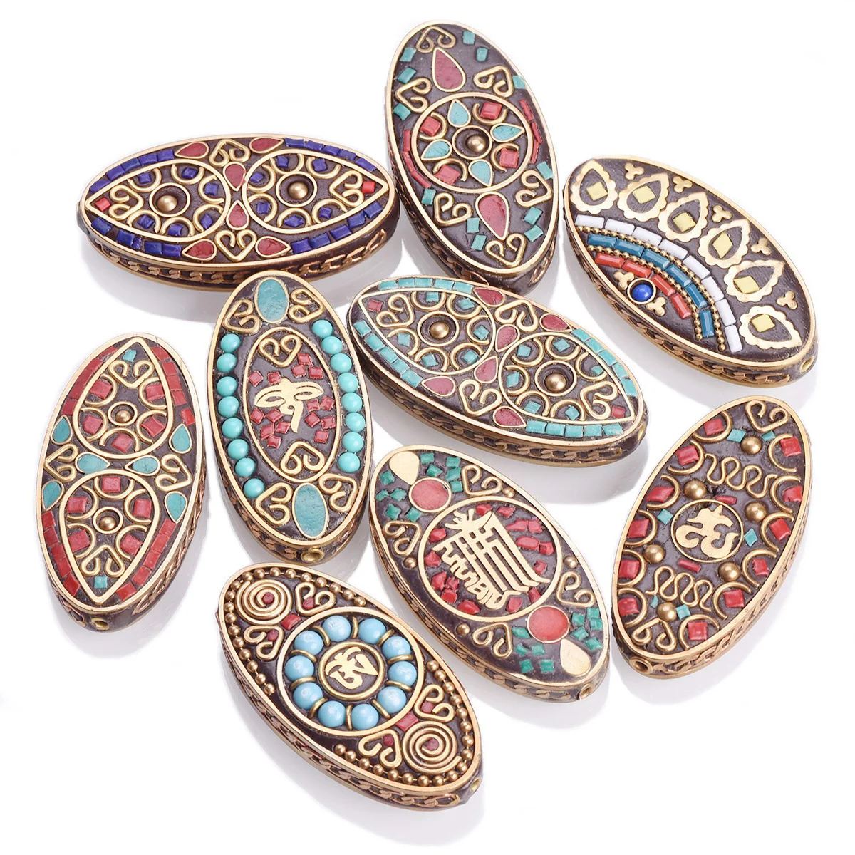 

1pcs Big Oval 55x28mm Handmade Nepalese Tibetan Buddhist Brass Metal Clay Loose Beads For DIY Necklace Jewelry Making