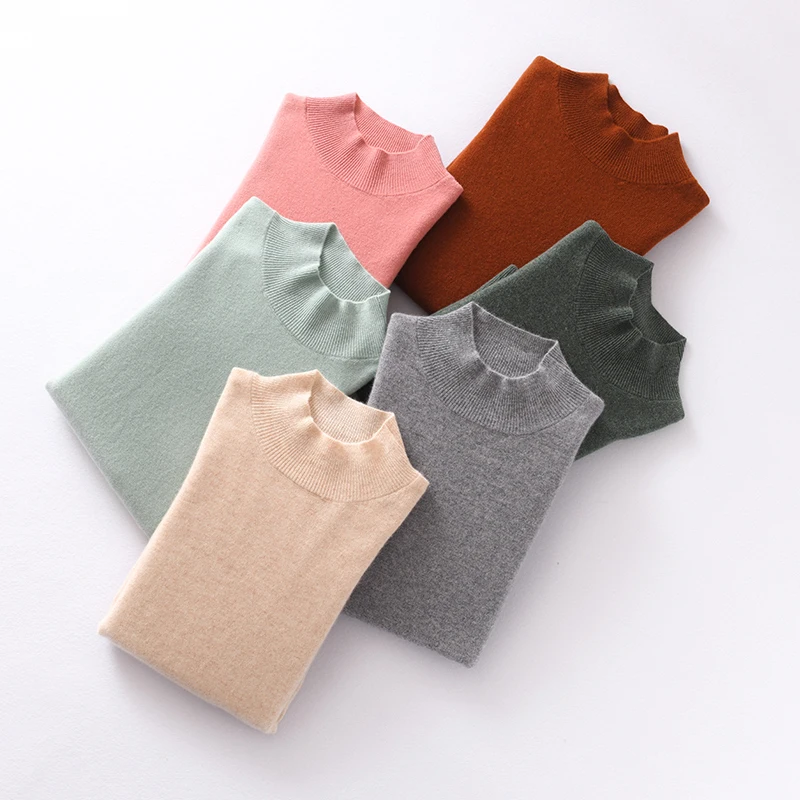 100% Merino Wool Sweater Women\'s Half-Neck Pullover Loose Knit Bottoming Shirt Autumn Winter Long Sleeves Threaded Cashmere Tops