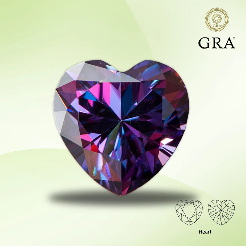 

Moissanite Lab Grown Diamond Imperial Purple Color Heart Cut Gemstone for Advanced Jewelry Making Materials with GRA Certificate