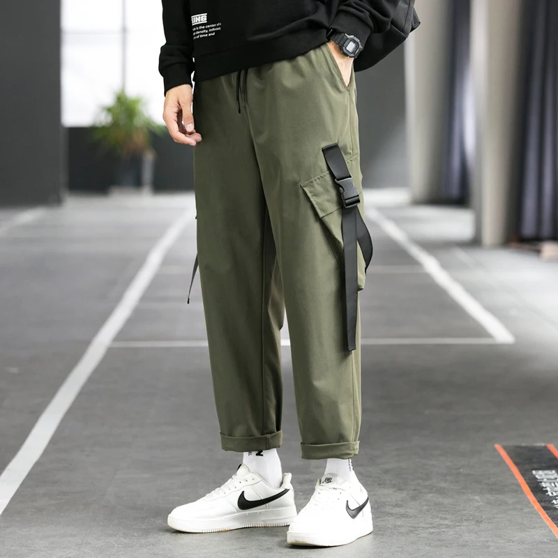 2024 New Men's Casual Pats Side Pockets Harem Pants Hip Hop Casual Ribbons Male Joggers Trousers Fashion Streetwear Cargo Pants