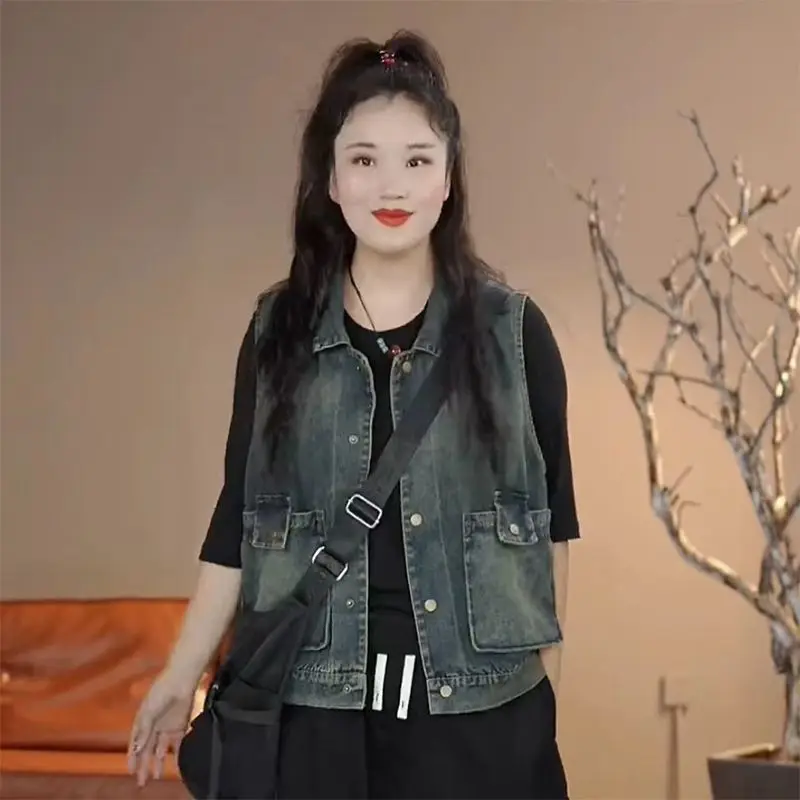 Sli Loose Women's Denim Vest Spring Autumn Faion Outerwear Trendy European Sle ort Coat Casual Straight Cut Design