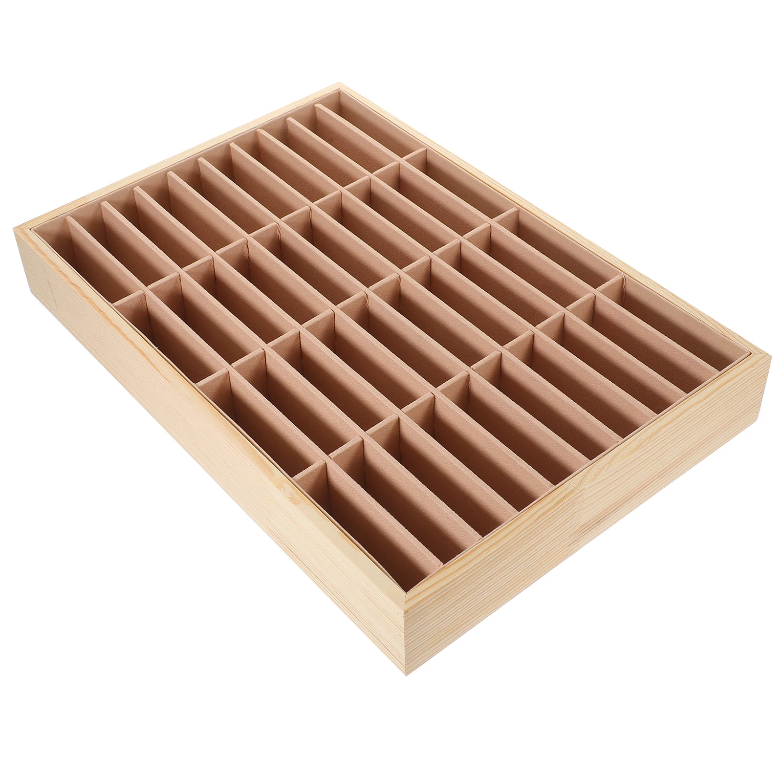 

40-Slot Wooden Jewelry Tray Organizer Rectangle Desktop Storage For Rings Earrings Necklaces Watches Keys Trinkets Display Plate
