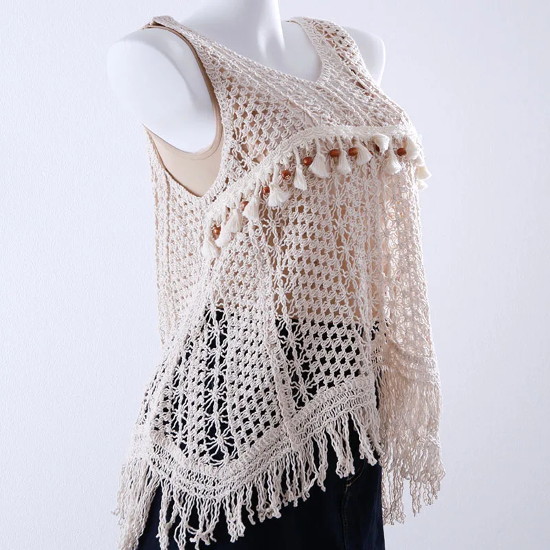 Boring Honey Jacquard Knitted Vest with National Style Women's Summer Design Sense Small Bohemian chic hollow Sleeveless Top