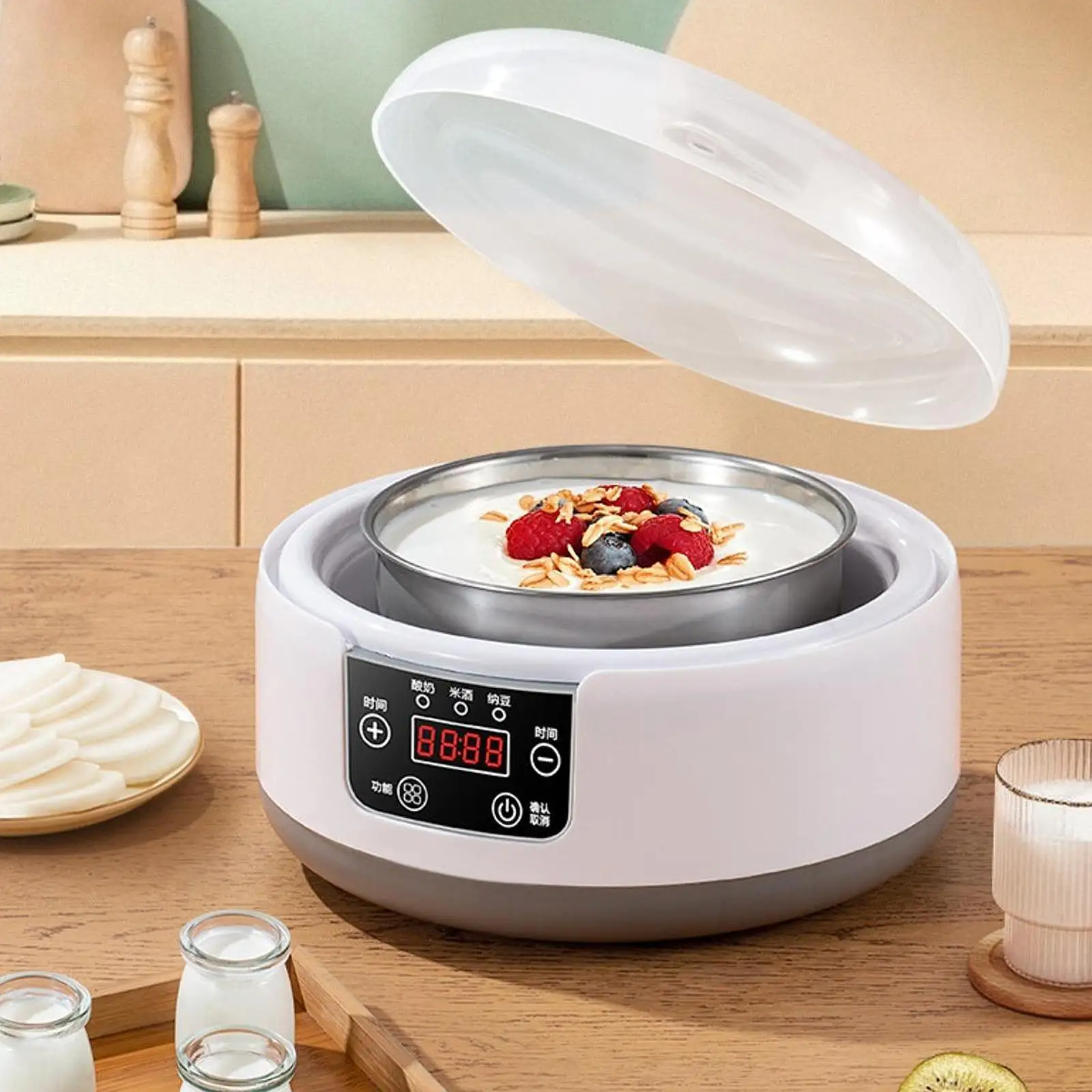 Mini yogur eléctrico automático, 1,2 L, poco ruido, bricolaje, multifuncional, hecho en casa, yogur, arroz, vino, Natto, máquina de fermentación casera