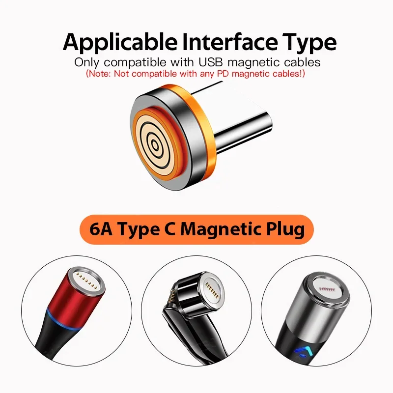 NNBILI enchufe magnético redondo, adaptador de carga rápida, 7pin, 6A, para Huawei 3A, USB tipo C, iPhone, Samsung, Xiaomi, Oneplus