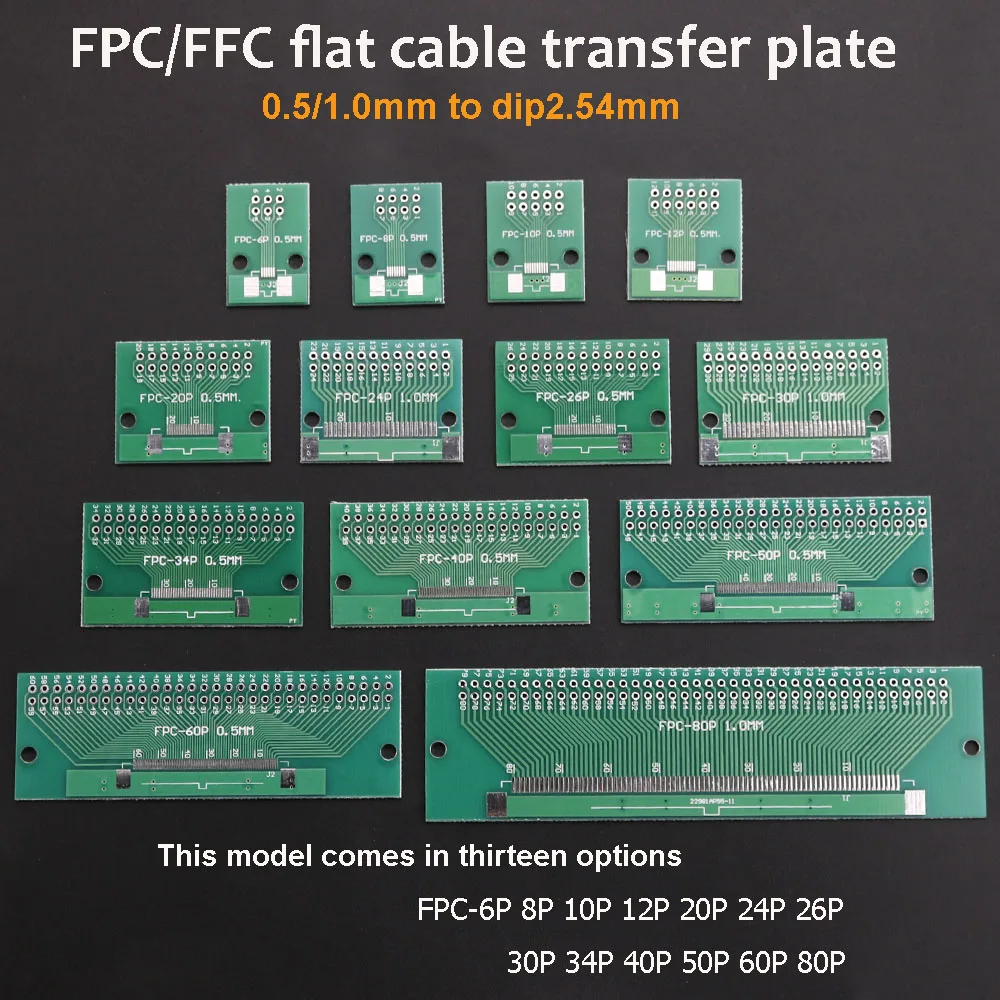 FFC/FPC conversion board Double Side 0.5mm 1.0mm 6/8/10/12/20/24/26/30/34/40/50/60/80 Pin to DIP 2.54mm PCB Board Connector DIY