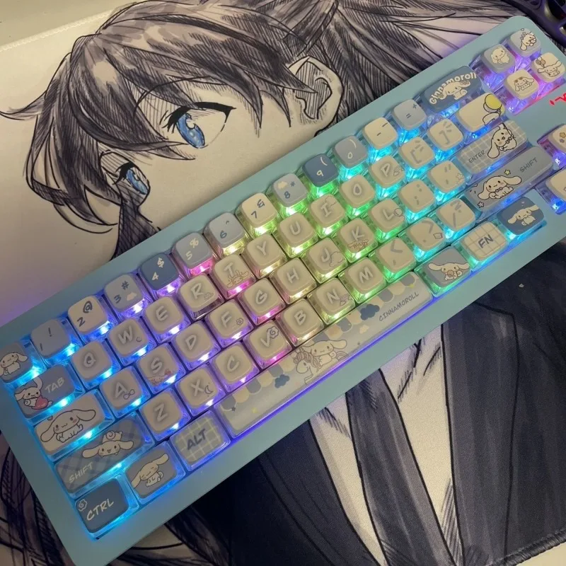 

Тематическая клавиатура Cinnamoroll, прозрачная пятисторонняя теплопередача, мультяшная аниме, тематическая 122-клавишная клавиатура, набор для механической клавиатуры