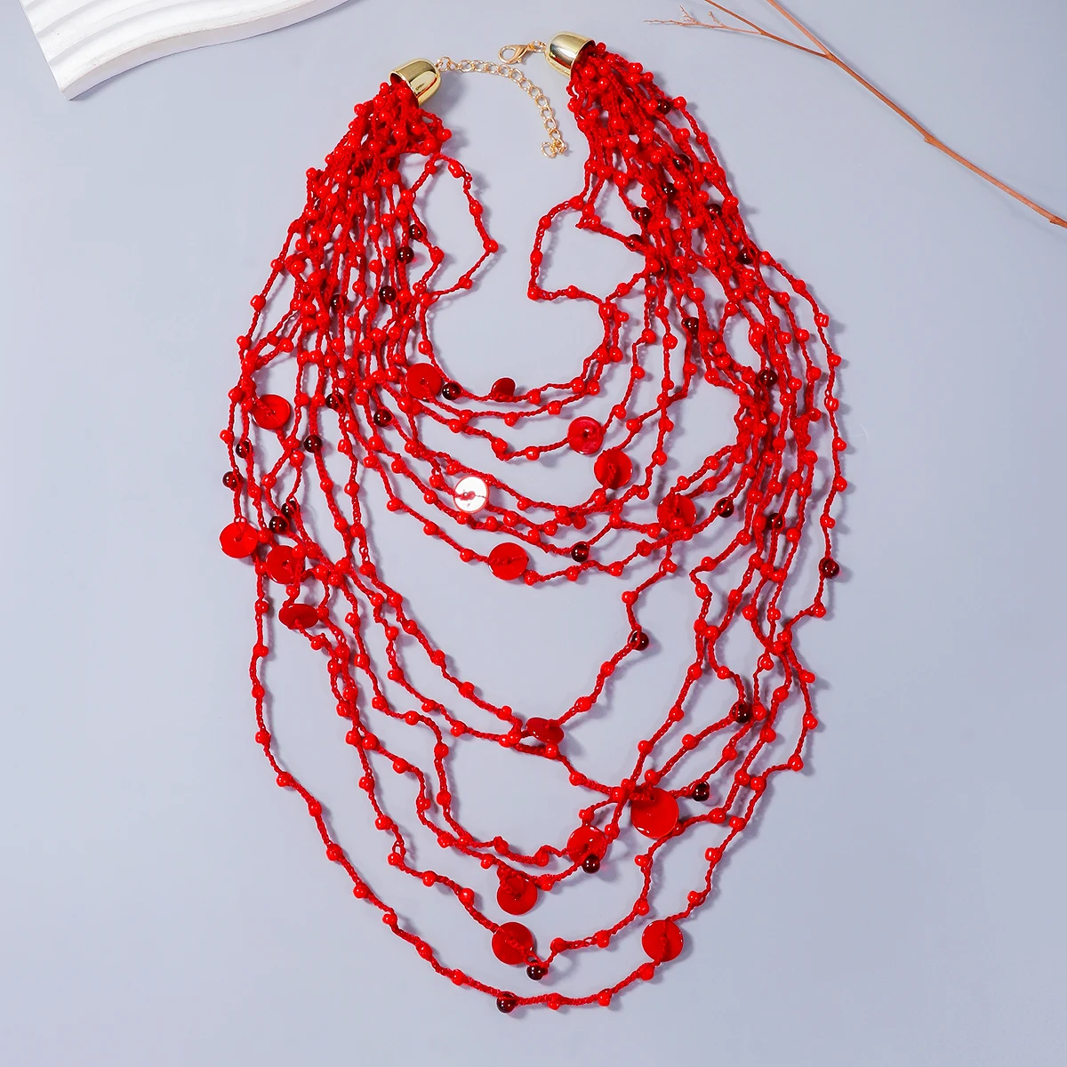 2024 New ZAA Red Multilayer Tassel Beads Chains Choker Necklaces for Women Vintage Statement Jewelry Holiday Party Gifts