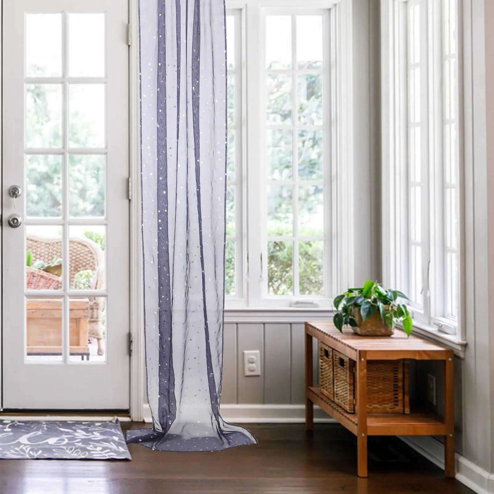 

1pcs Sheer Curtains 100X200Cm Star Pattern Window Tulle For Bedroom Living Room Room Silver Foil Glitter Design Light