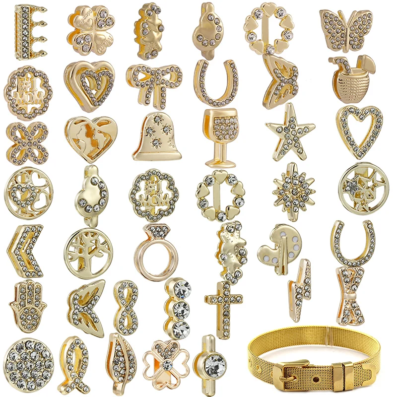 BAOPON Gold Color 10mm Watchband Charm Beads Fit DIY Mesh Keeper Bracelets Bangles For Women Girlfriend Jewelry Making Wholesale