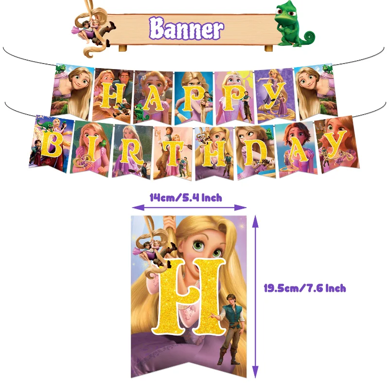 Disney Rapunzel Party Supplies Banner Cupcake Topper Balloons Children\'s Birthday Party Decorative Prop cake decoration for kids