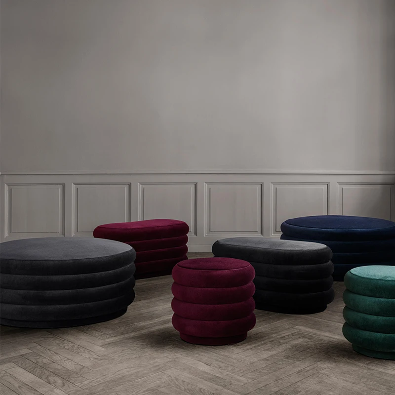 Modern Simple Layer Design Customized Fabric Round Foot Stool Home Living Room Oval Pouf Ottoman Villa Hotel Office Little Stool
