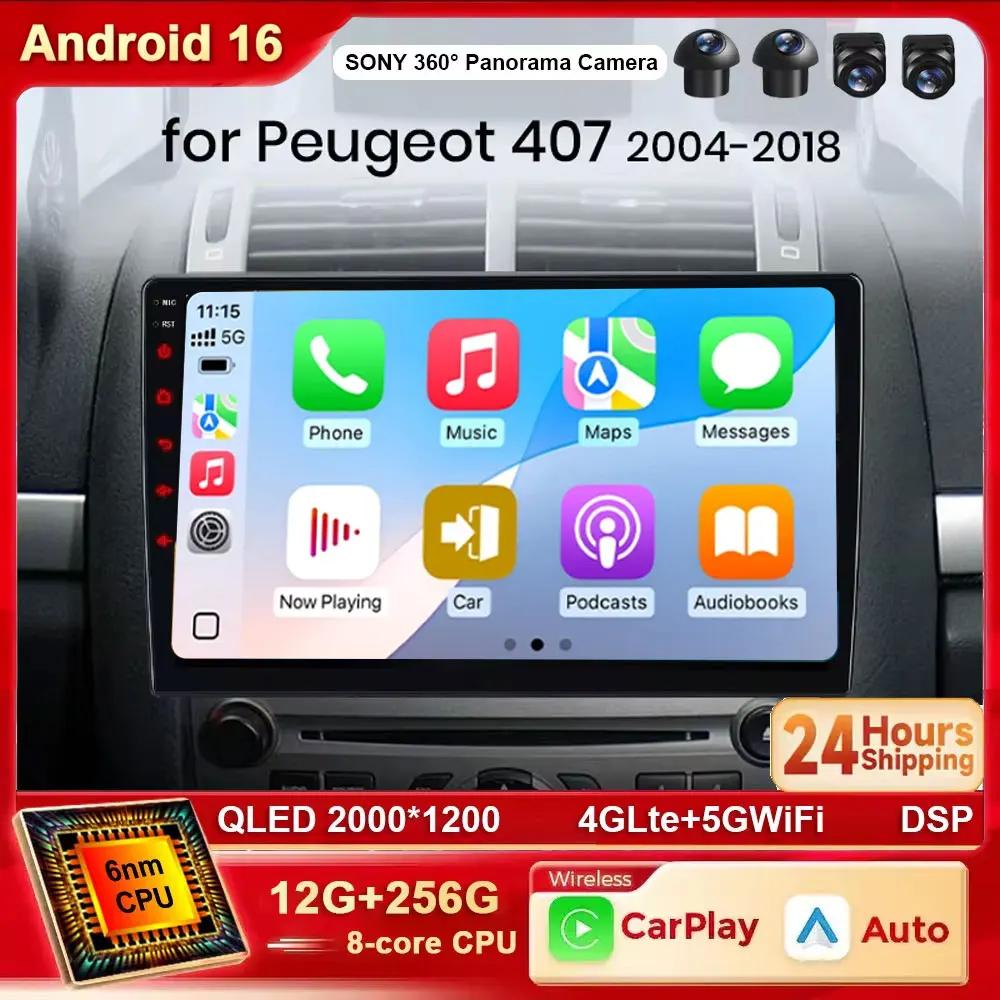 Android 16 Carplay Car Radio Multimedia For Peugeot 407 CC 407CC SW 2004-2011 Navigation Video DVD Autoradio Stereo BT Head Unit