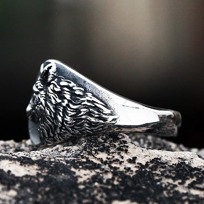 Dropshipping Vintage 316L Stainless Steel Viking Nordic 3D Wolf Of Thor Norse High Quality Wolf Animal Jewelry Men Ring view 4