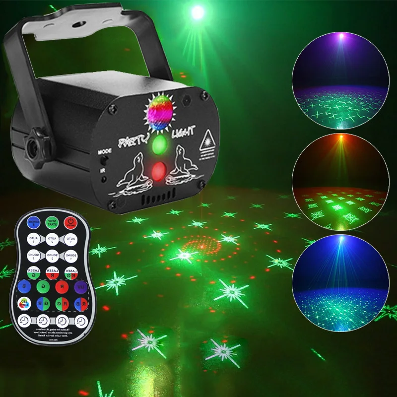 

Rechargeable Party Light RGB LED Laser Stage Lighting Sound Activated DJ Disco Lamp Strobe Flash UV Effect USB Projector Lamp