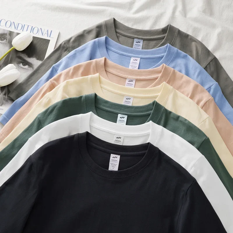 

Summer T-shirts Cotton Short-sleeved Women's Casual T-shirt Men's Round Neck Solid Color Top Loose Couple Clothes Wholesale