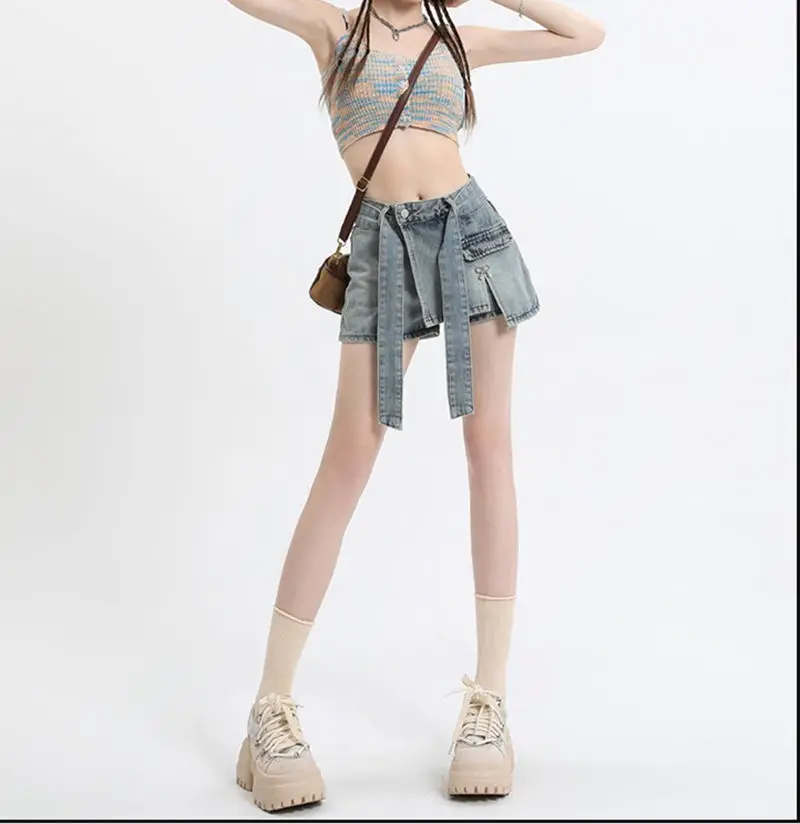 Irregular Denim Strap Skirt For Women New Summer Design Hot Girls High Waist Skirt Pants Slim Short Skirt
