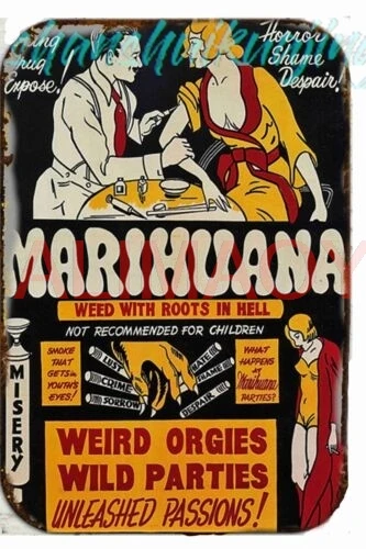 Marihuana Weed with raíces en infierno película arte cartel de chapa 8x12 Vintage Retro Art signo