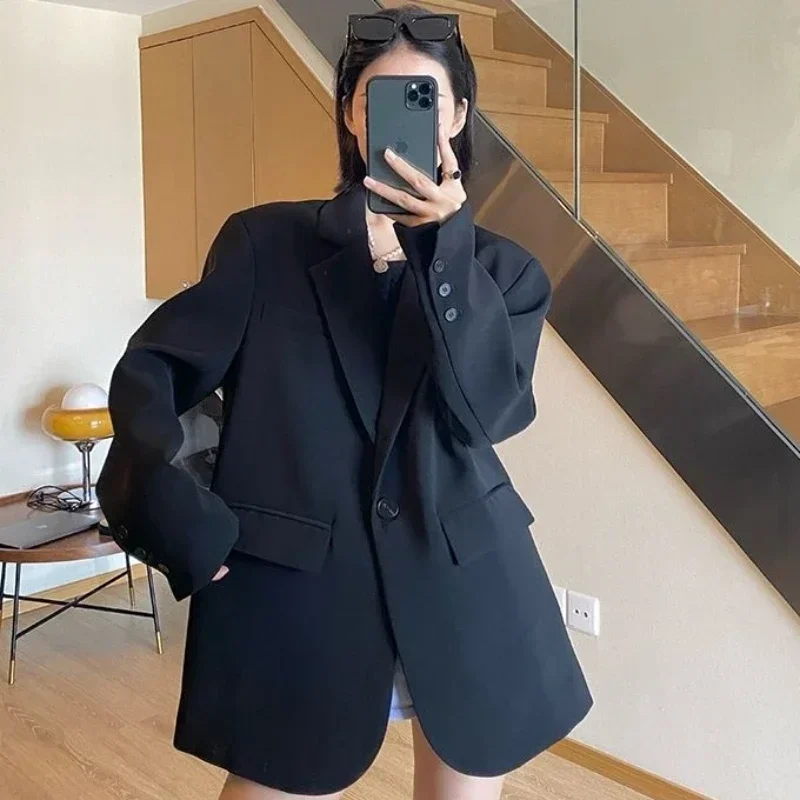 

Coats for Women Clothes Over Loose Jacket Long Solid Dress Blazer Woman Gray Outerwears Tailoring Korean Fashion Reviews Many