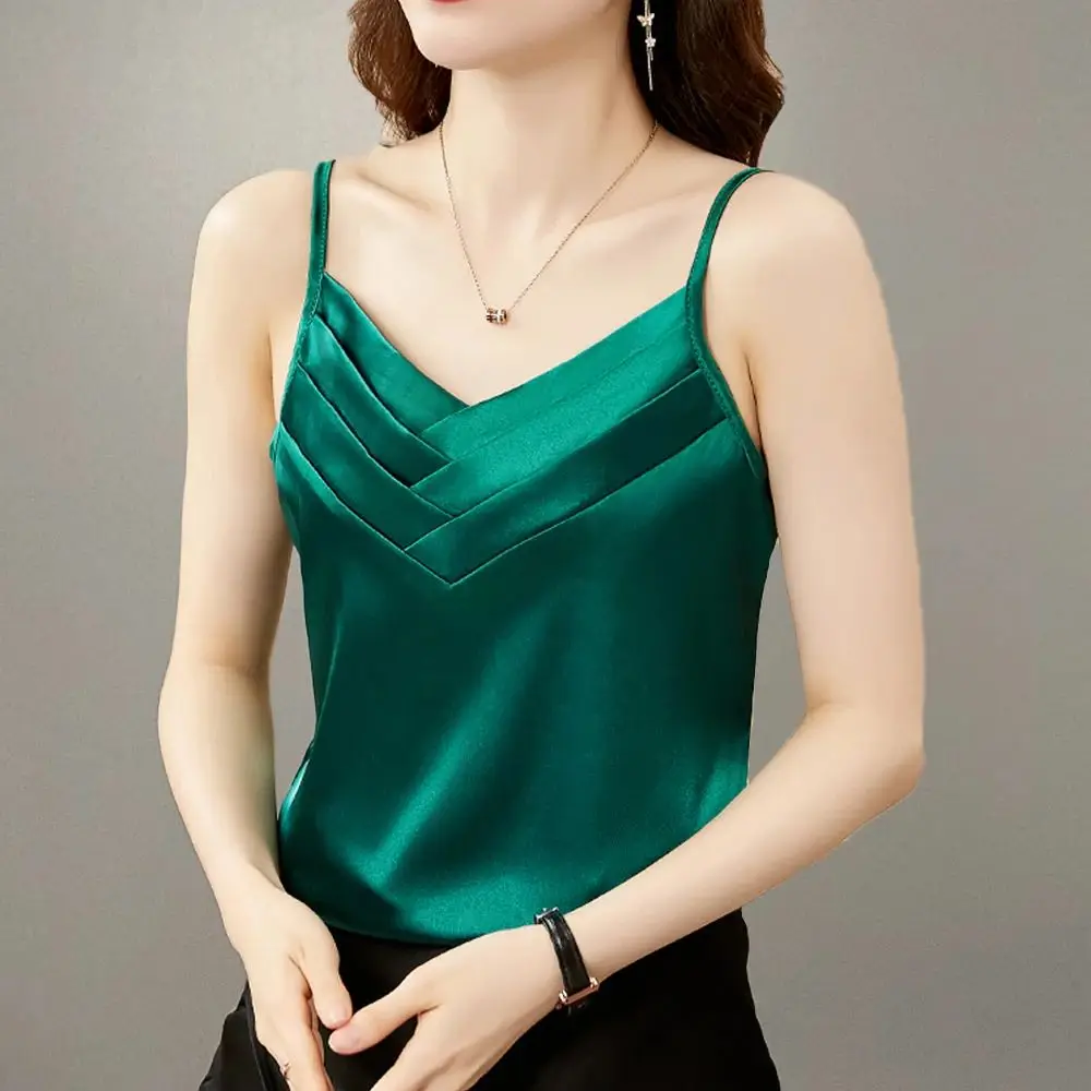 

Sexy Chic Casual Pleated Tank Tops Women Faion Svel 2023 Autumn Season Other Material 00% Ladies Vest Faionable Slim Fit