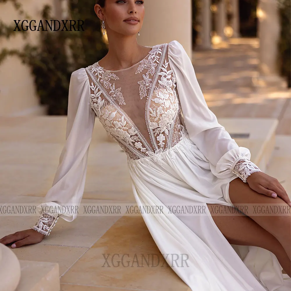 Vintage Brautkleider A-Linie Böhmen Brautkleider Lange Puffärmel Roben Hoher Schlitz Charmante Vestidos De Novia Maßgeschneidert 2026