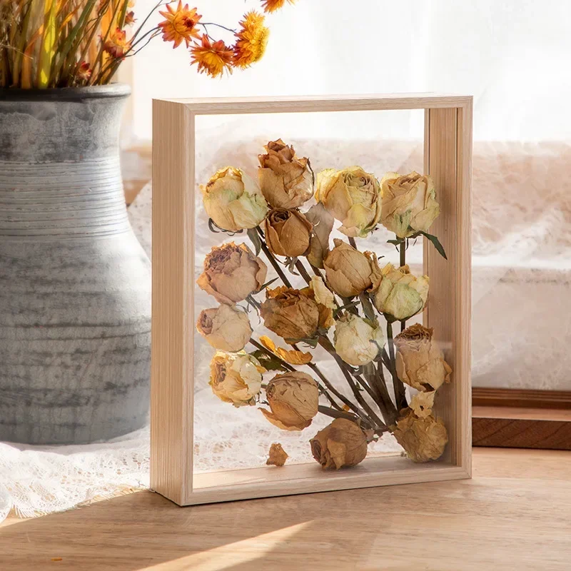 Deep Transparent Shadow Box Frames Bouquet Display Flower Case Deep for Crafts 3D Picture Memorabilia Memory Wooden Tabletop