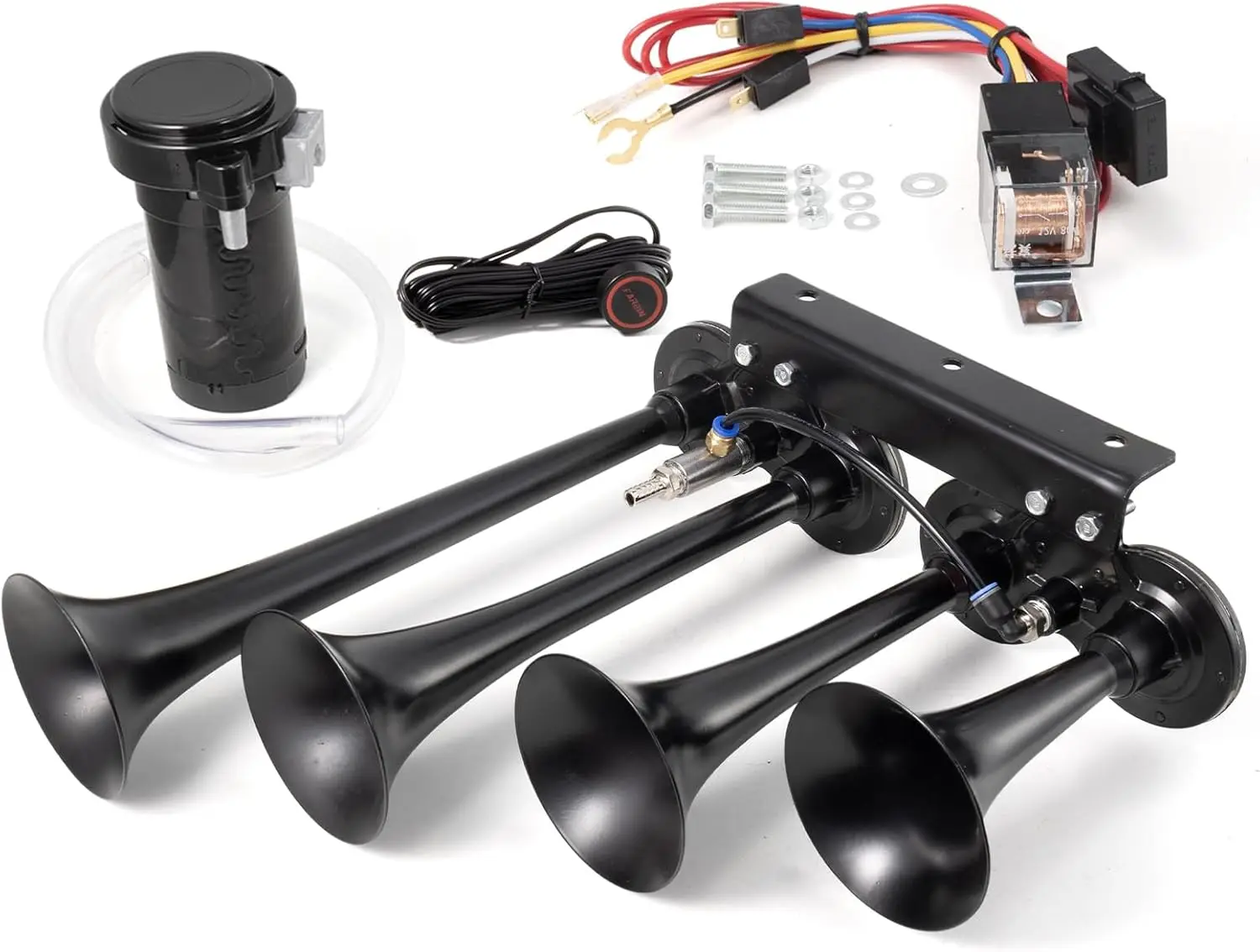 

4-Tube Air Horn Kit for Trucks, Cars, SUVs - 150dB Super Loud with Compressor