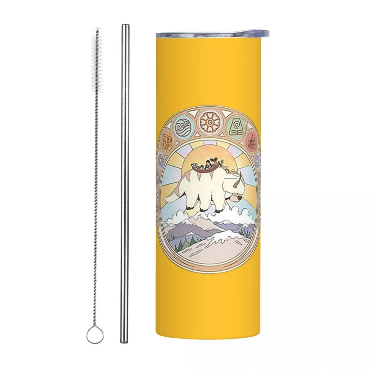 Team Avatar And Elements Design Stainless Steel Tumbler Vacuum Insulated Mug Thermal Cold Bottle Straws With Lid 20oz