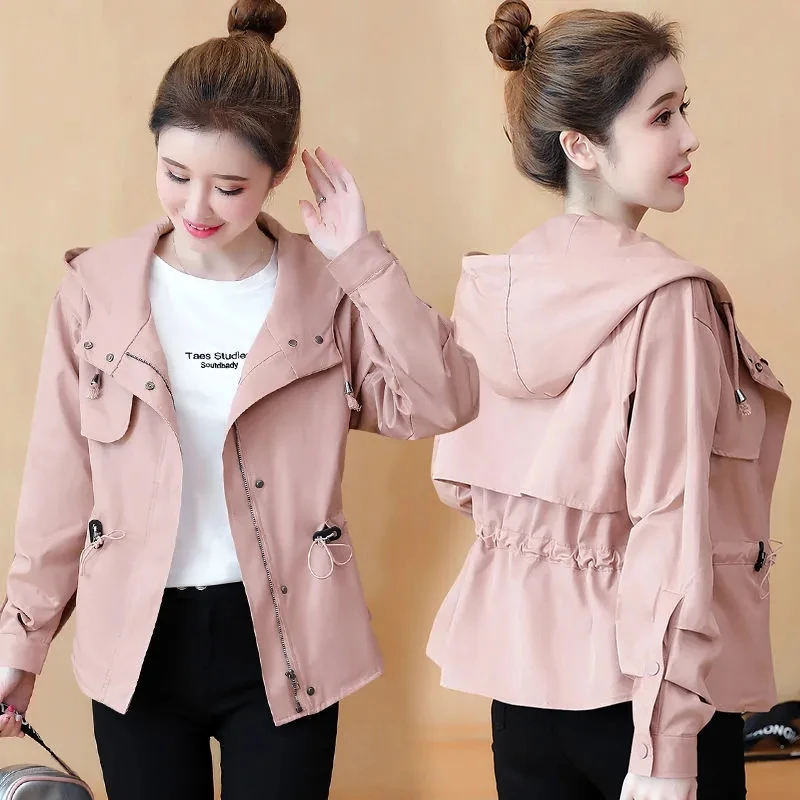 Women Jacket Nice Pop Autumn Long Sleeve Causal Short Jacket Hooded Windbreaker Famale Zipper Lightweight Basic Coat Outwear