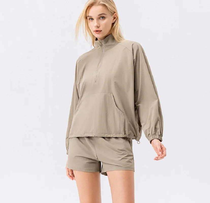 Wholesale New Women's Fashion Sport Fitness Loose Top Jacket Quick Drying Breathable Tennis Running Long Sleeve Coat Sweatshirt