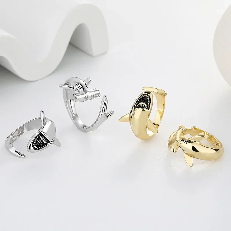 Fashion Gold Silver Color Animal Ring Marine Shark Resizable Open Viking Anillo For Women Men Ocean Lover Finger Jewelry Joias