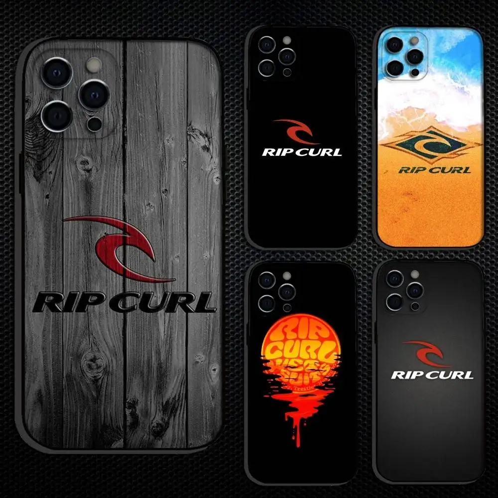 حافظة هاتف بشعار Surf Beach Rips Curls لهاتف iPhone 16,15,14,13,12,11 Plus، Pro Max، أخرى غطاء أسود ناعم