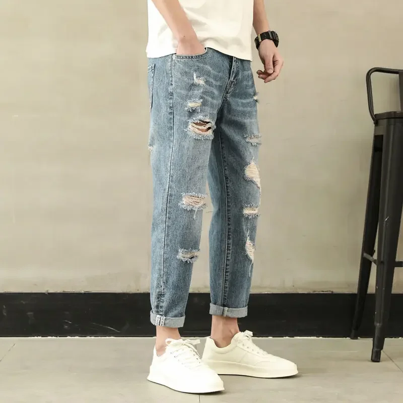 

Straight Man Cowboy Pants Washed Y2k Streetwear Xs Trend Trousers 2025 Clothes 2000s Kpop Grunge Casual Regular Jeans for Men