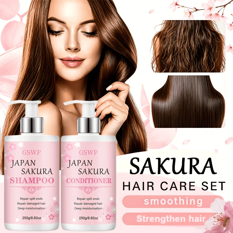 GSWP Upgrade to the Large-Capacity Sakura Shampoo and Conditioner Set to Strengthen Your Hair and Leave It Smooth and Soft. 500g