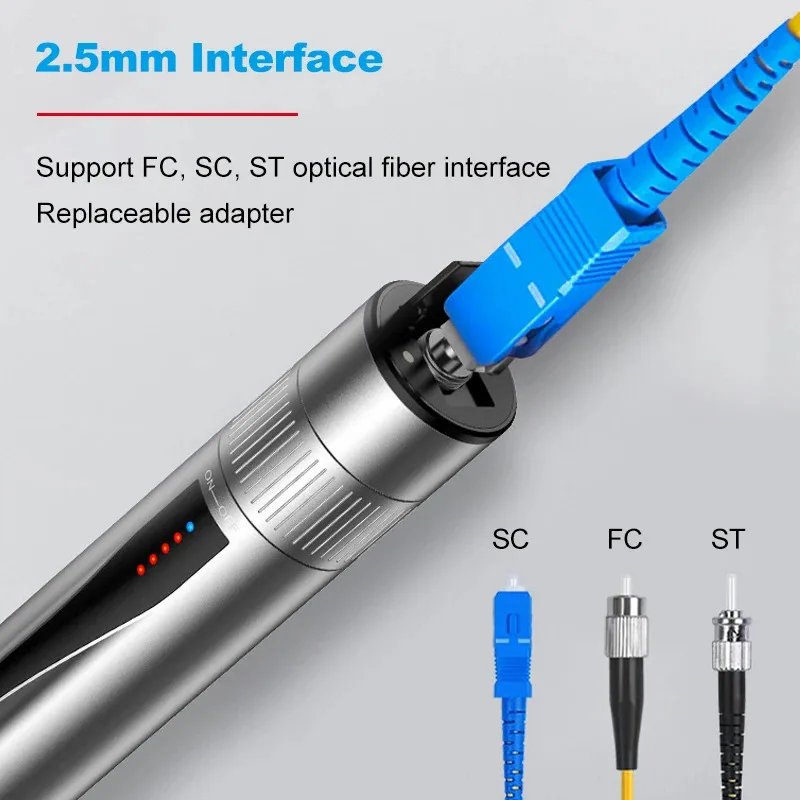 Visual Fault Locator Rechargeable 30mW Fiber Optic Tester Pen FC SC ST Lithium Battery Fiber Optic Cable Laser Test Pen