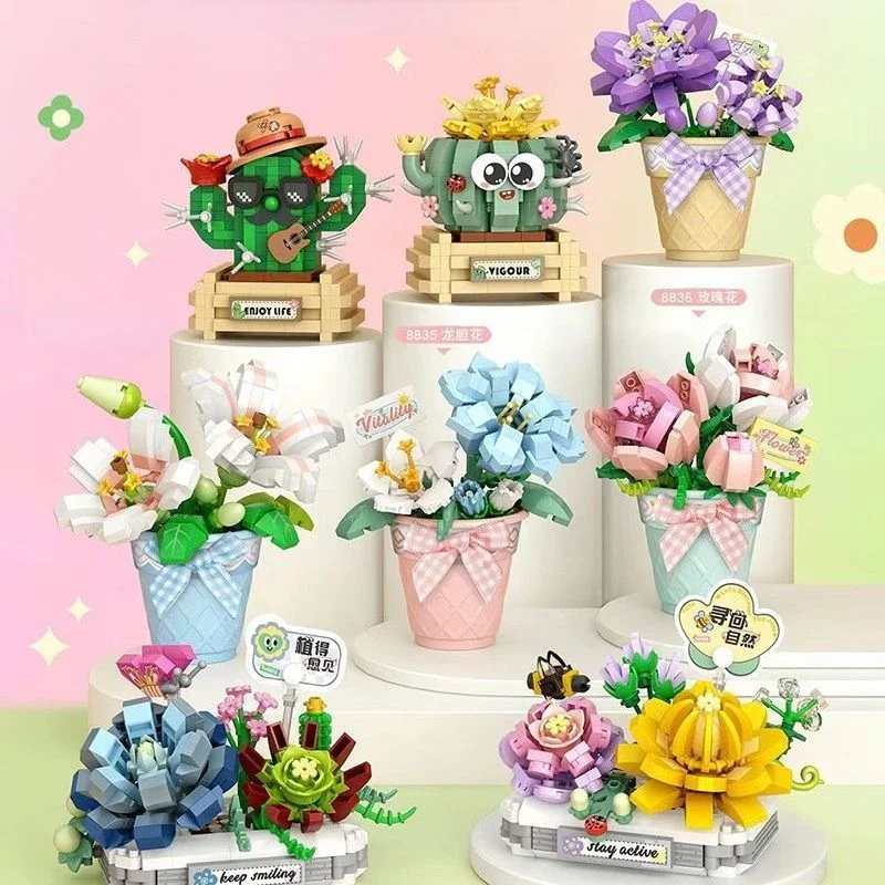 LHYQDM Set De Bloques De Construcción De Ramo De Flores – 718 Piezas, Kit DIY Realista Para Decorar Oficina Y Hogar, Regalo Para San Valentín