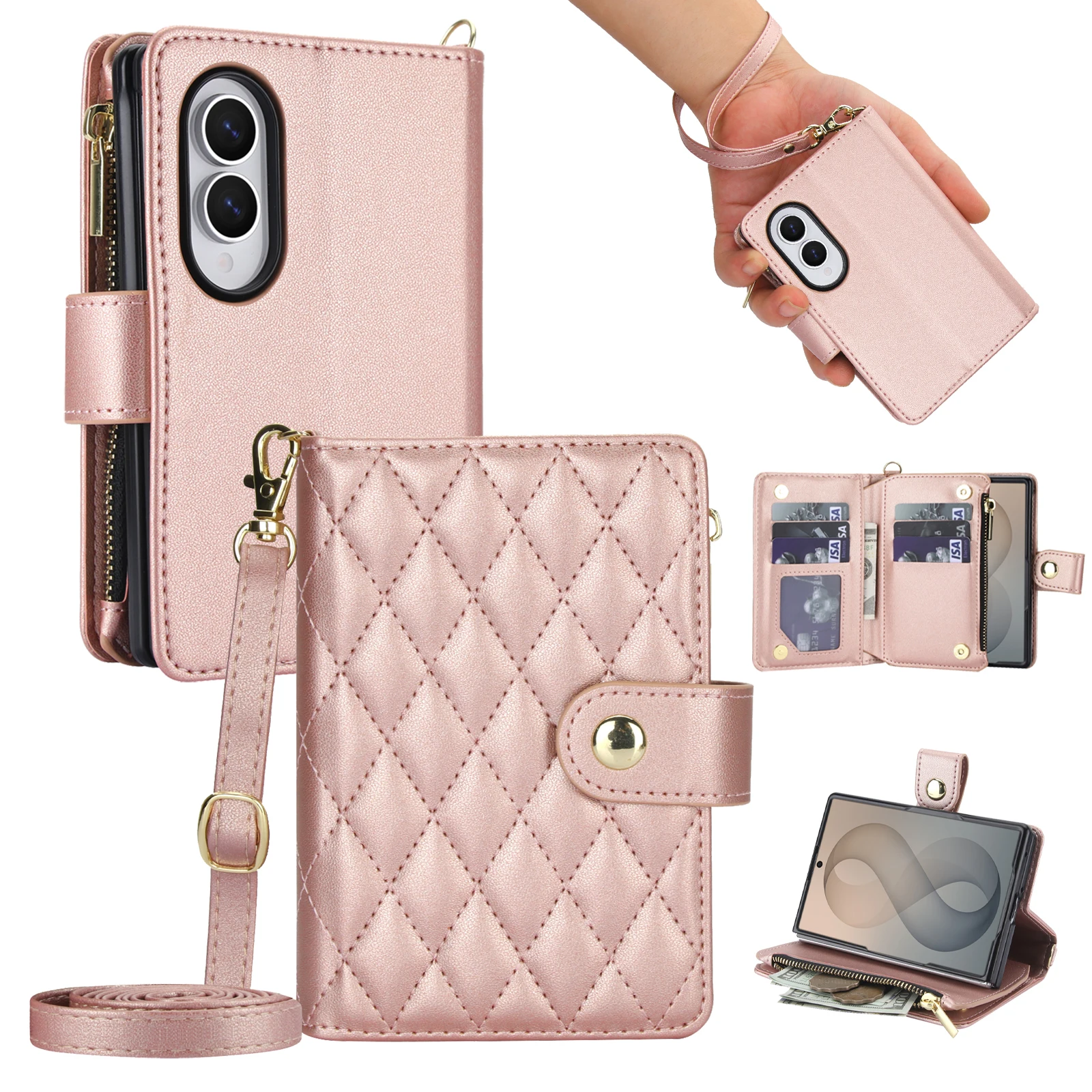 Crossbody Long Lanyard Flip Cards Solt Wallet Leather Case for Samsung Galaxy Z Fold 8 Ultra 7 6 5 Stand Bag Cover