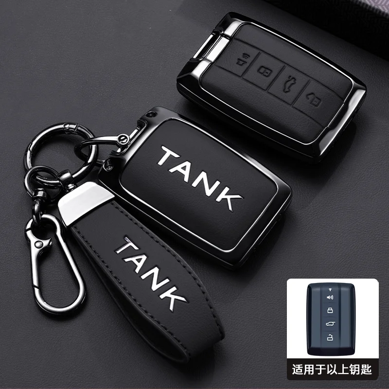 

New Zinc Alloy Leather Car Remote Smart Key Case Cover For Great Wall GWM WEY TANK 300 500 400 700 2022 2023 Auto Accessories