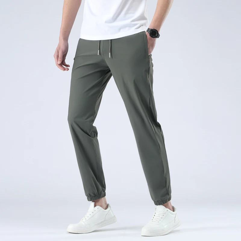 Summer Ice Silk Men Harem Pants New Loose Pants Street Style Leisure Fashion Drawstring Pure Color  Elastic Trousers L-6XL