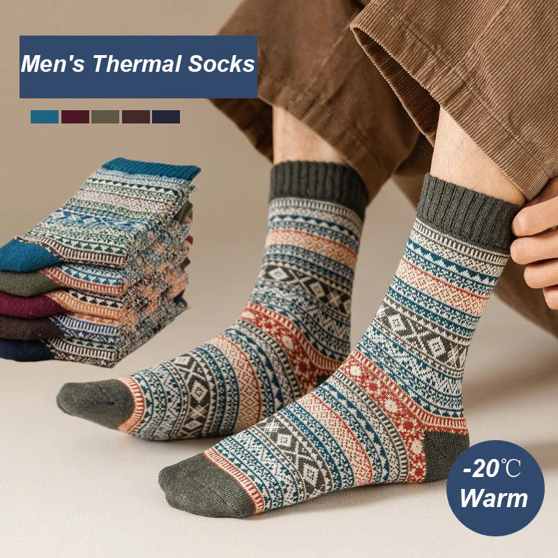 5 Pairs/Lot Men's Thick Wool Socks Autumn And Winter High Quality Japanese Vintage Stripes Warm Comfortable Soft Socks EU 38-43