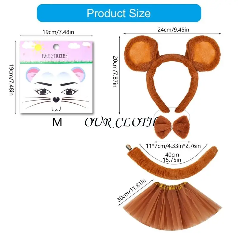 1/3/4 Trang phục chuột đặt chuột đầu Tutu váy Bowtie cho trẻ Y1AC