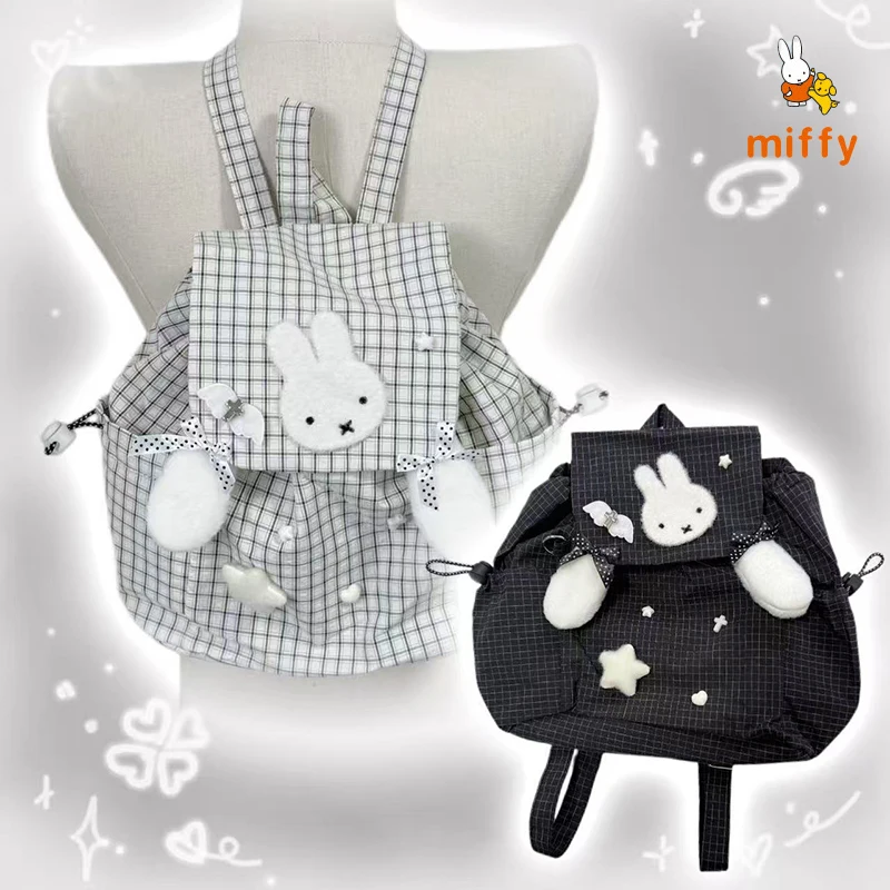 

Kawaii Miffy Backpack Black and White Cartoon Rabbit Ear Knapsack Dopamine Lightweight Backpacks Anime Accessories Perfect Gifts