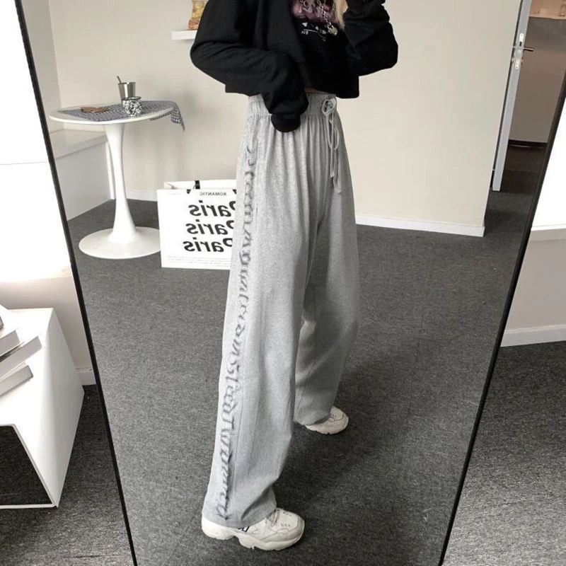 Gidyq Summer Wide Leg Pants Women Y2K Korean Harajuku Streetwear High Waist Straight Pants Office Casual All Match Thin Trousers