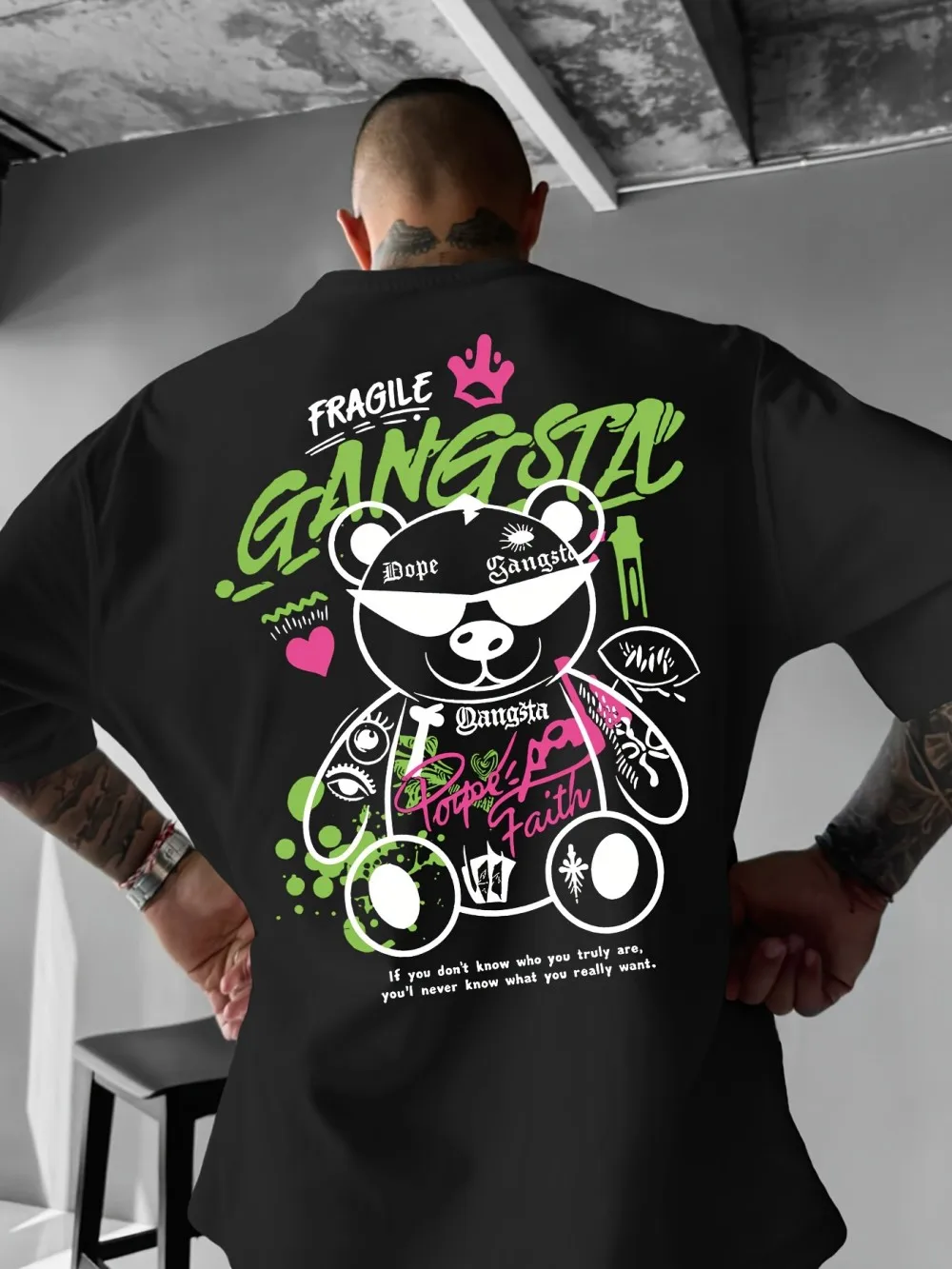 Hot selling men's summer fashion teddy bear letter print soft and breathable round neck T-shirt outdoor casual style top